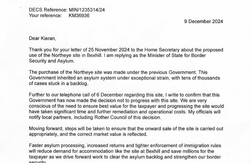 Photo of letter from Dame Angela Eagle