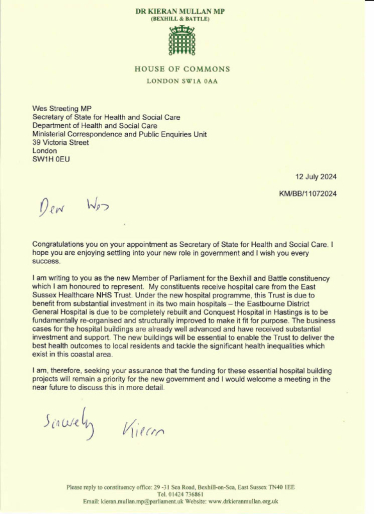 Kieran's letter to Health Secretary, Wes Streeting.