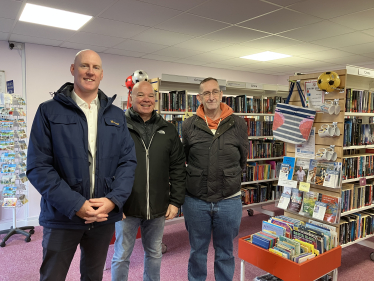 In Pevensey Community Hub - Kieran Mullan MP, Cllr Peter Lowton and Cllr Daniel Brookbank